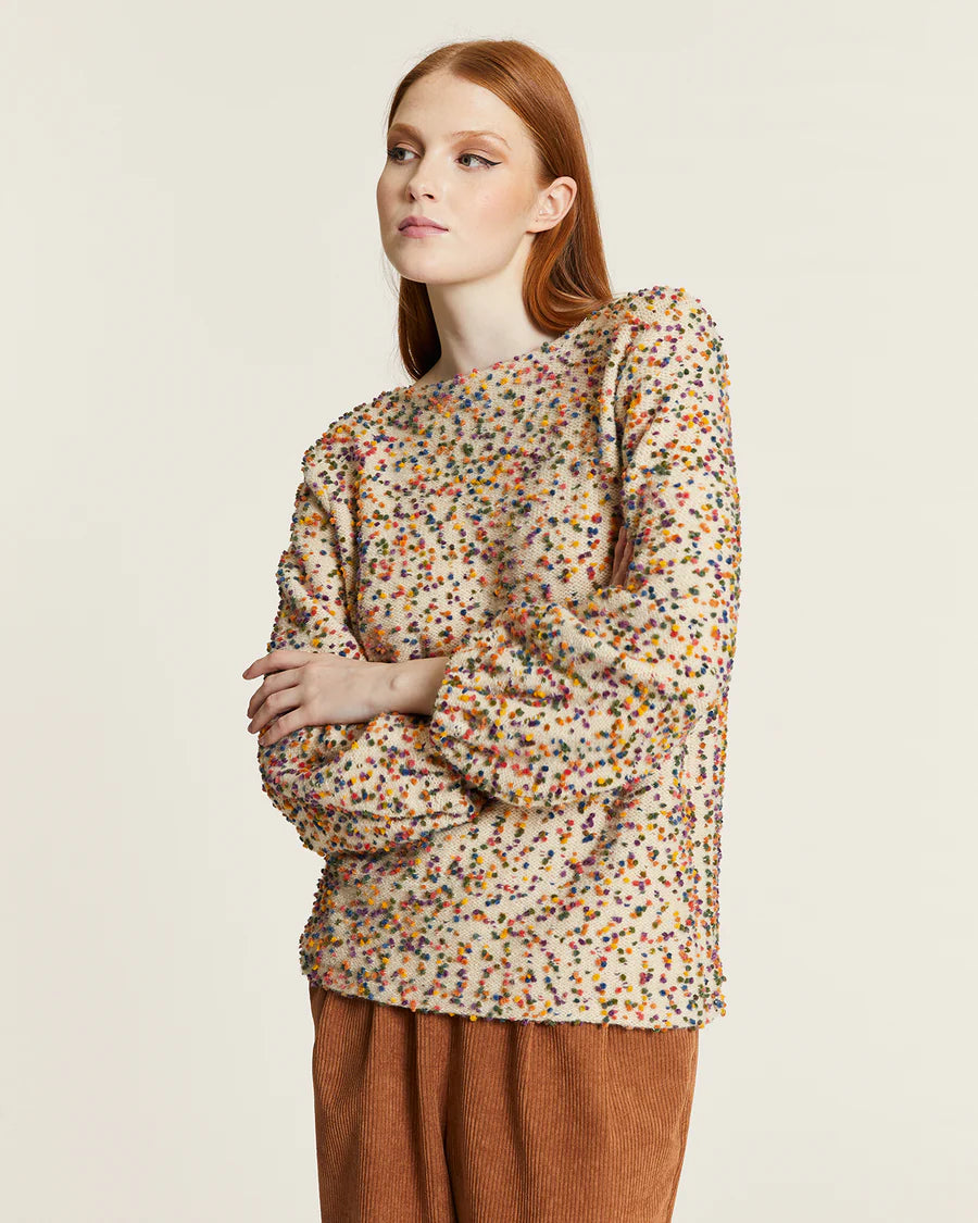 JERSEY MINI POMPONES CREMA