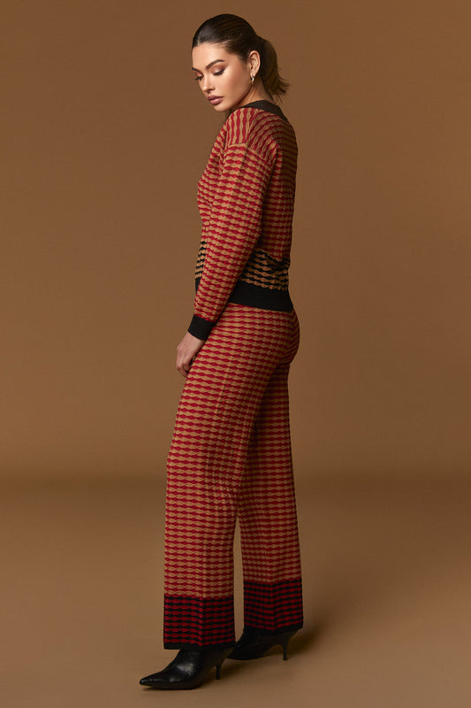 PANTALON DE PUNTO CUADROS ROJOS