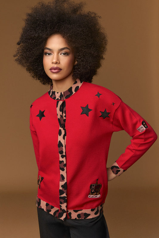 CARDIGAN ROJO ANIMAL PRINT