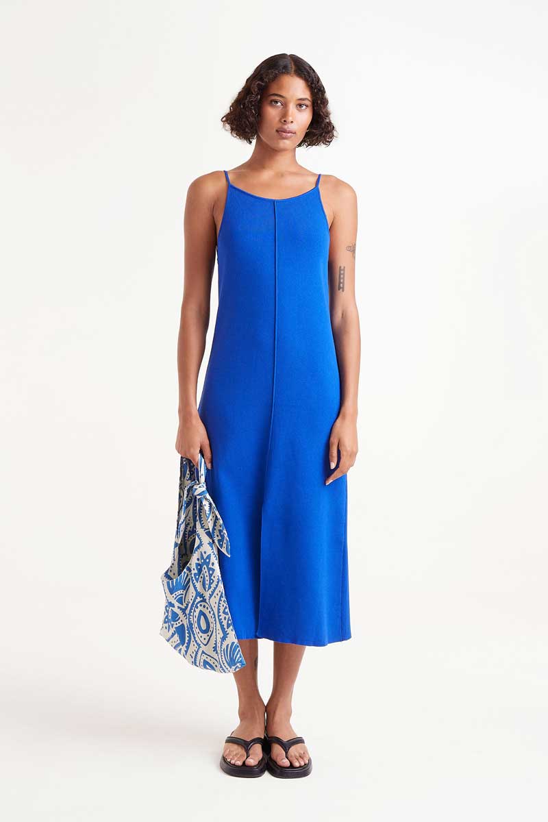 VESTIDO MIDI PUNTO FINO AZUL