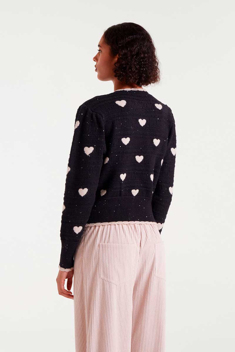 CARDIGAN NEGRO ESTAMPADO CORAZONES
