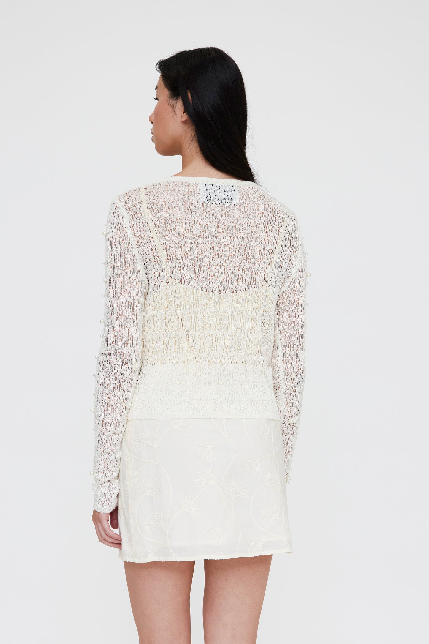 CARDIGAN PUNTO CALADO BLANCO CON PERLAS