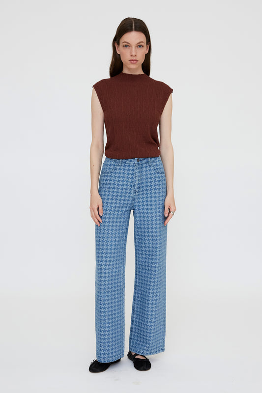 VAQUERO ESTAMPADO PATA DE GALLO AZUL