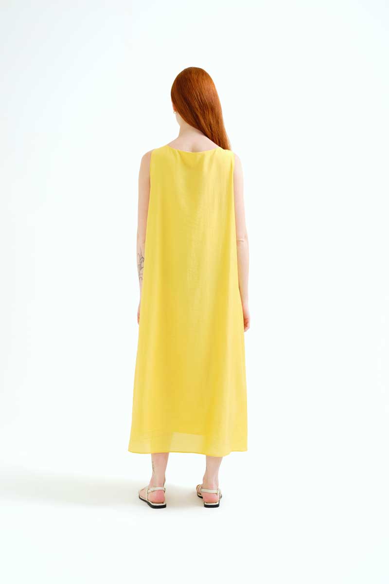 VESTIDO LARGO AMARILLO CON NUDO ESCOTE