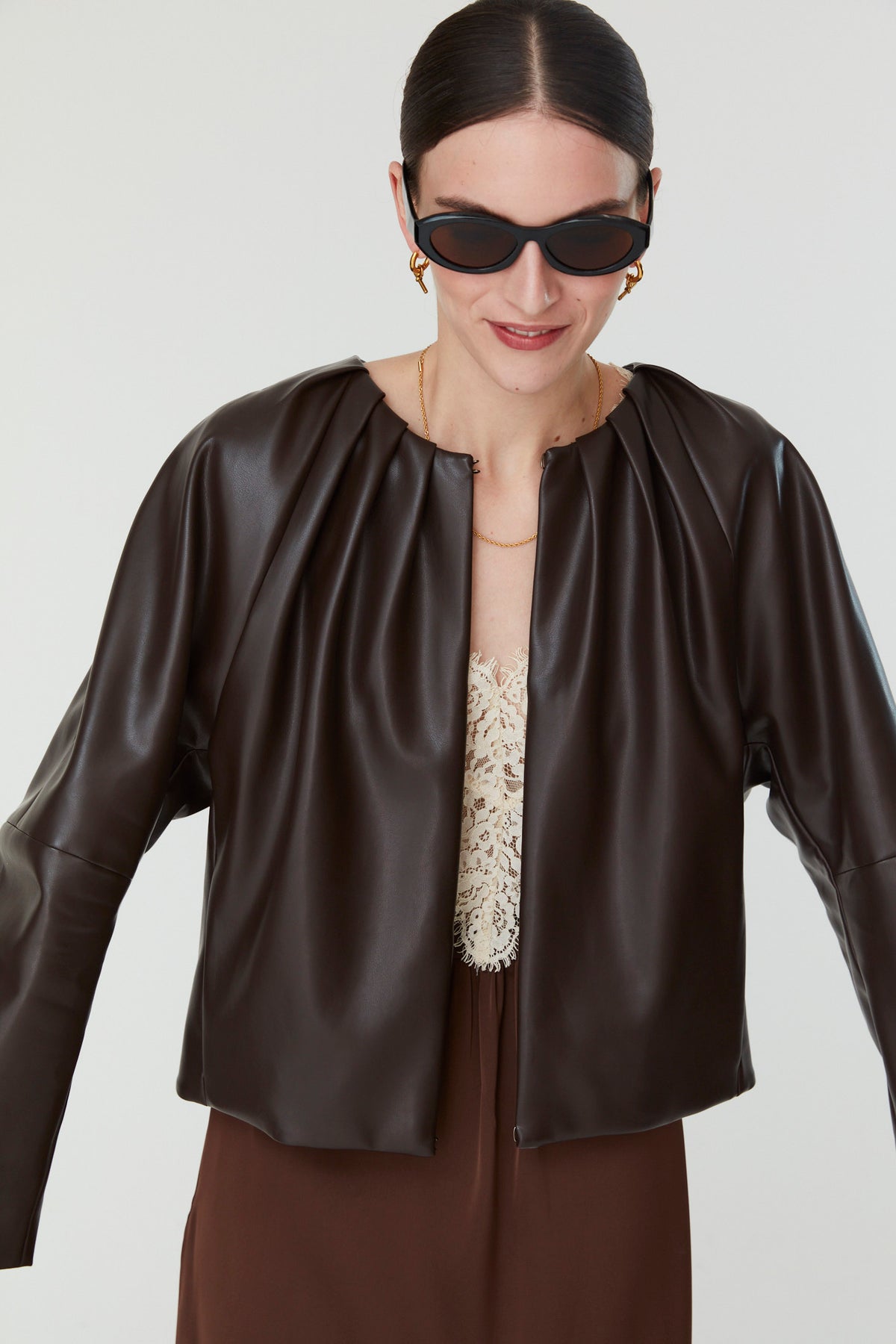 CHAQUETA POLIPIEL MARRON