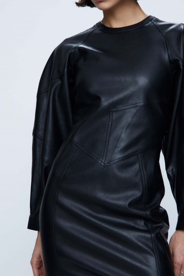 VESTIDO CORTO DE PIEL SINTÉTICA NEGRO