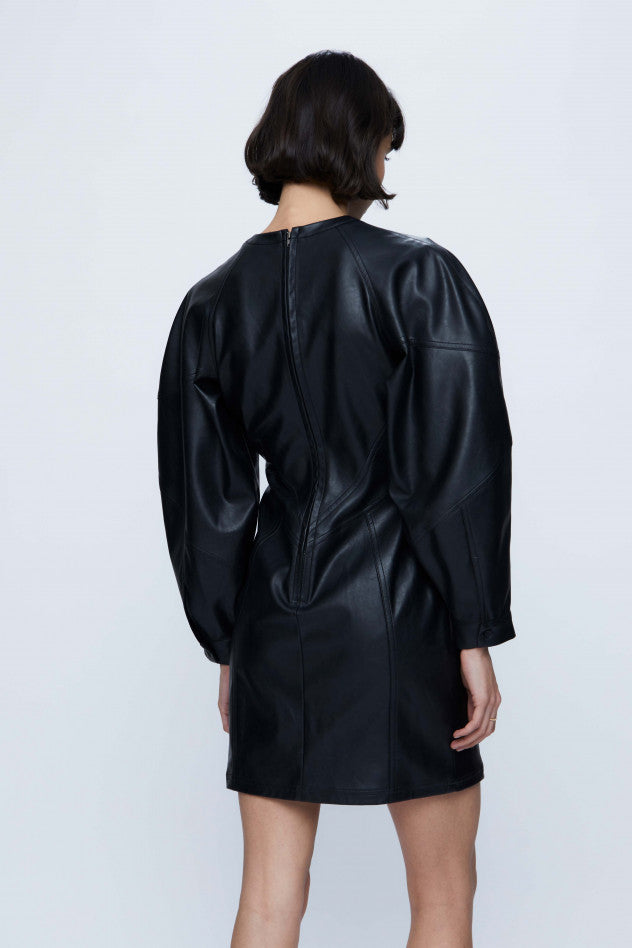 VESTIDO CORTO DE PIEL SINTÉTICA NEGRO