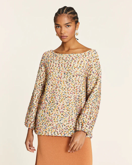 JERSEY MINI POMPONES CREMA