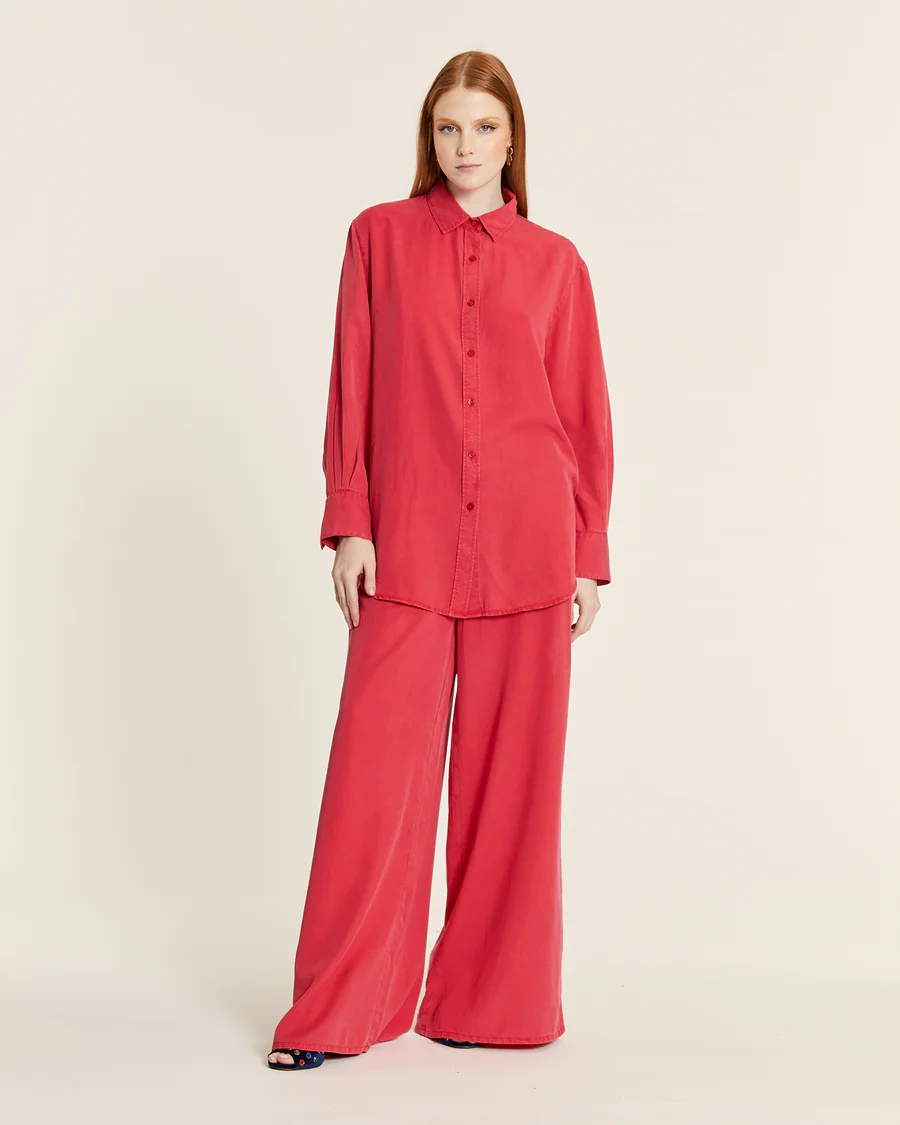 CAMISA LARGA TENCEL ROSA