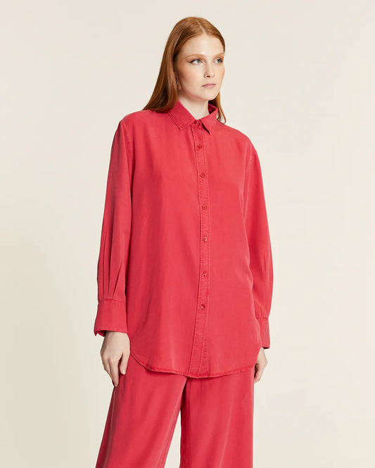CAMISA LARGA TENCEL ROSA