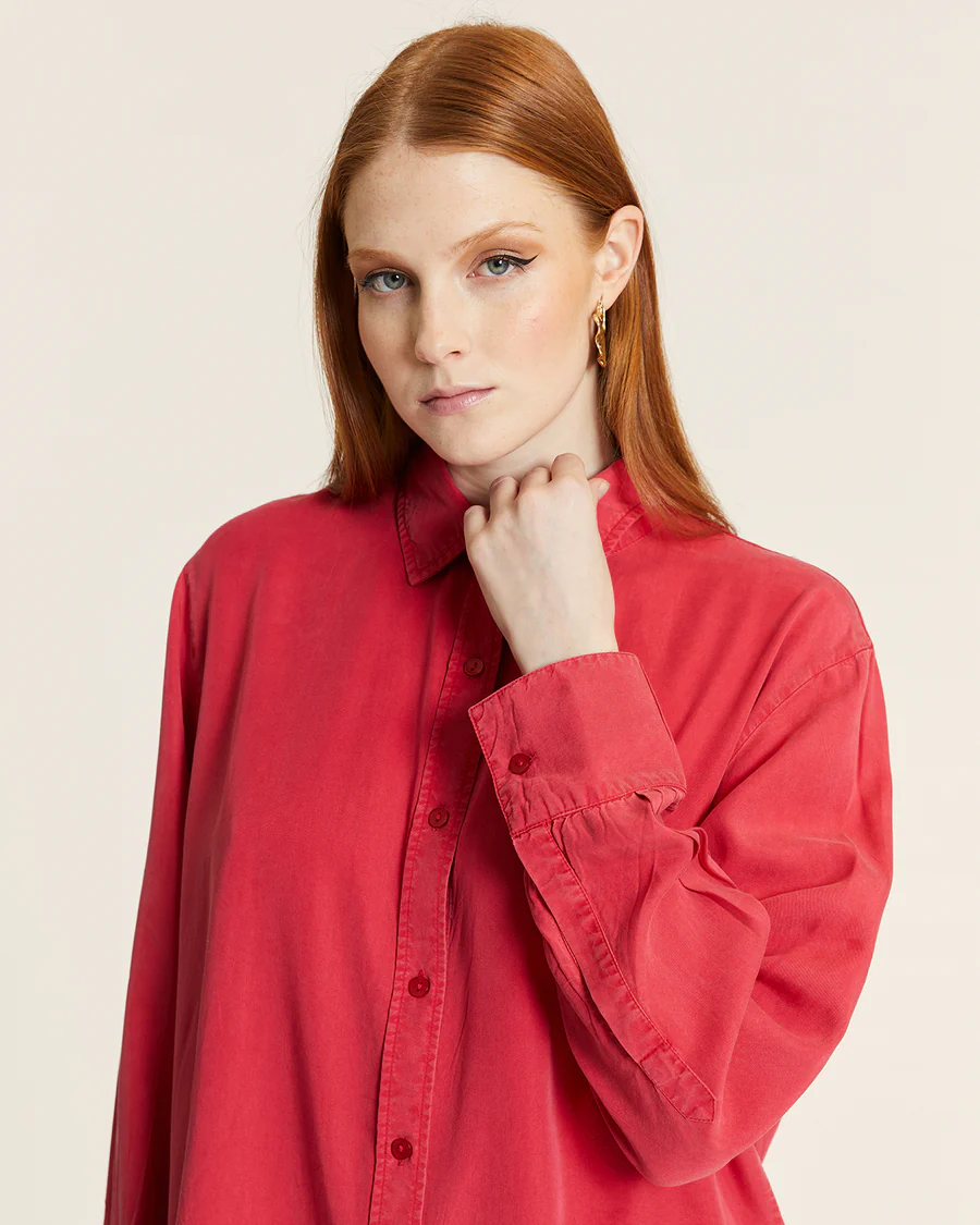 CAMISA LARGA TENCEL ROSA