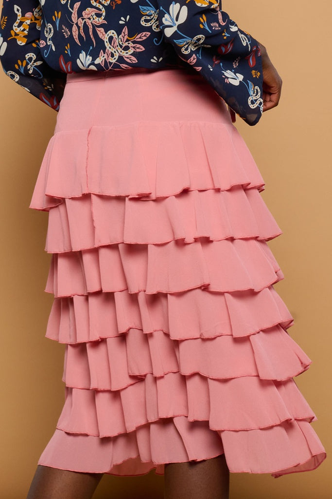 FALDA VOLANTES ROSA