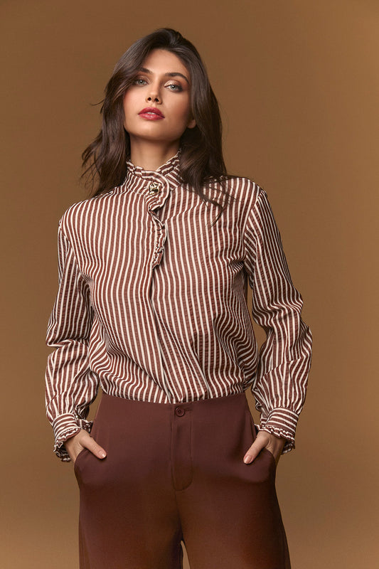 CAMISA DE RAYAS MARRON Y BLANCA