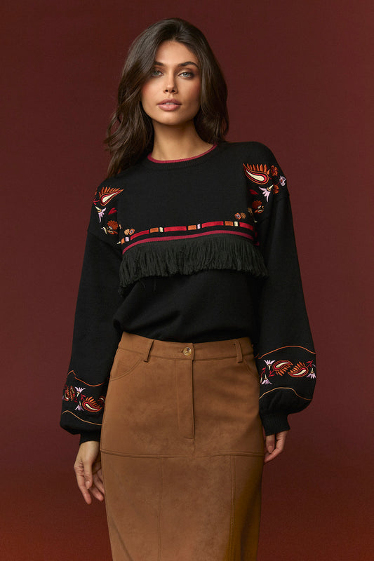 JERSEY NEGRO FLECOS BORDADO BOHO