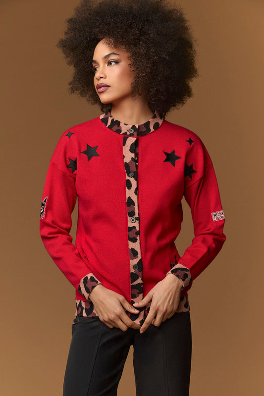 CARDIGAN ROJO ANIMAL PRINT
