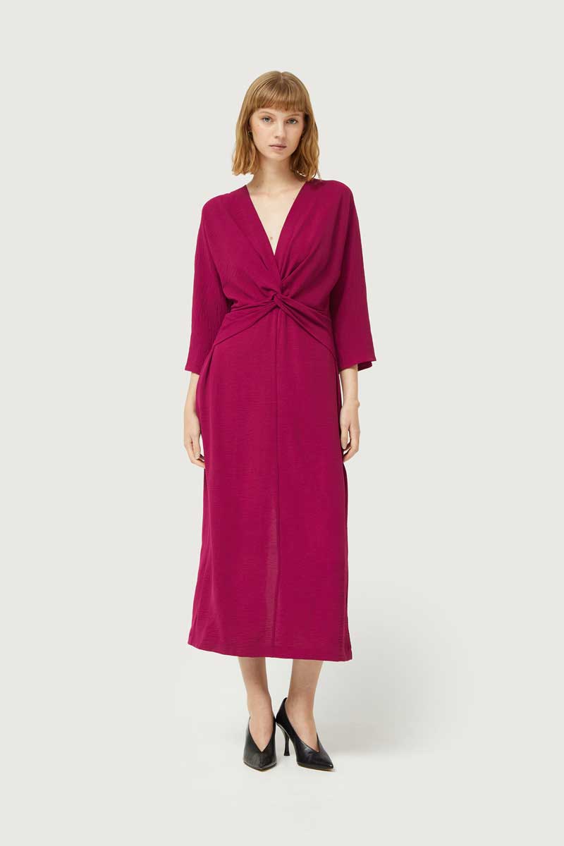 VESTIDO DRAPEADO FUCSIA