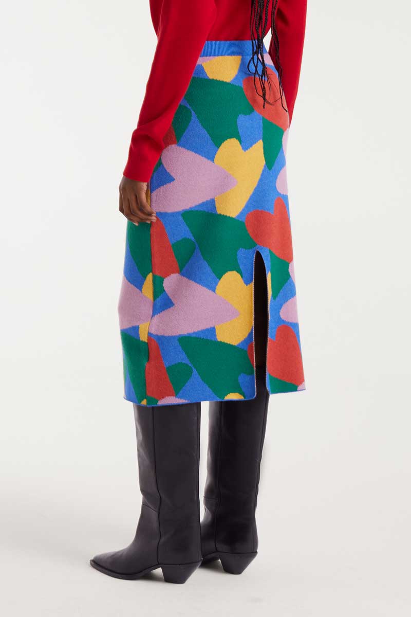FALDA MIDI DE PUNTO ESTAMPADO CORAZONES