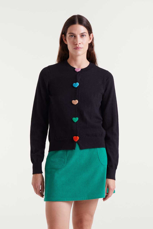 CARDIGAN PUNTO BOTON CORAZONES NEGRO