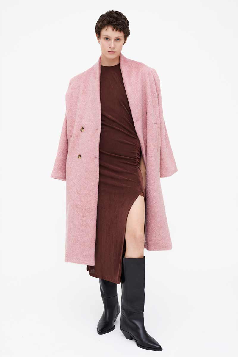 VESTIDO MIDI FRUNCIDO MARRON