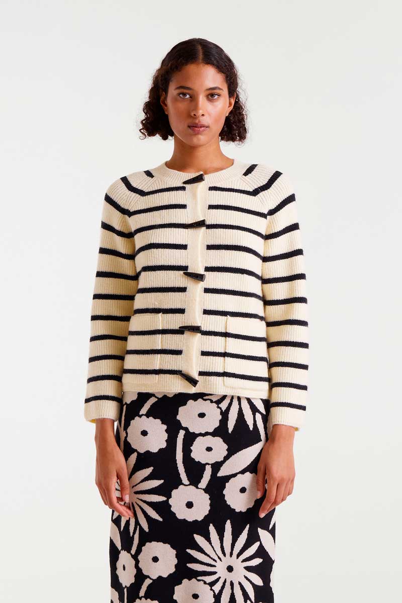 CARDIGAN DE PUNTO RAYAS BEIGE Y NEGRAS