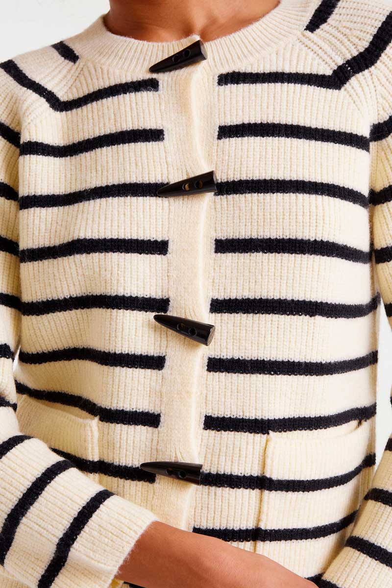 CARDIGAN DE PUNTO RAYAS BEIGE Y NEGRAS