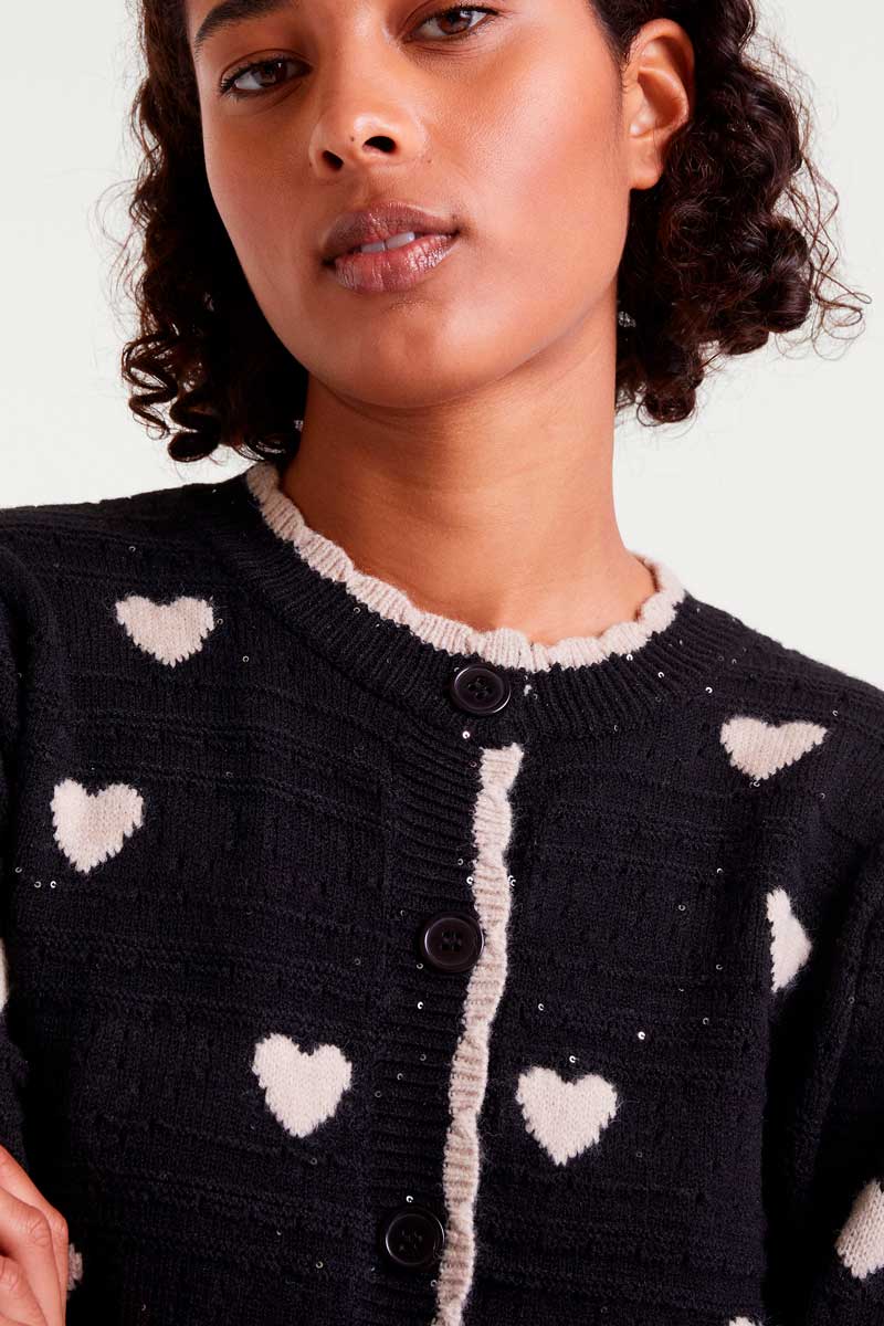CARDIGAN NEGRO ESTAMPADO CORAZONES