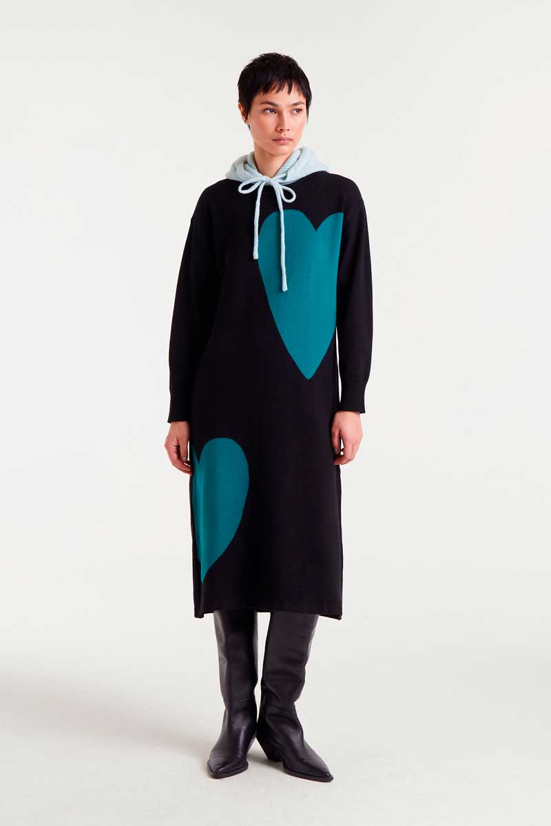 VESTIDO PUNTO MIDI CORAZON VERDE