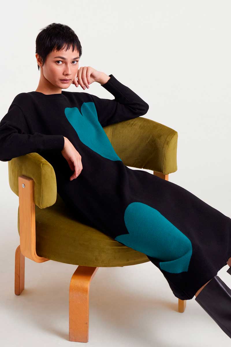 VESTIDO PUNTO MIDI CORAZON VERDE