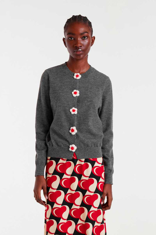CARDIGAN DE PUNTO CON BOTON FLOR