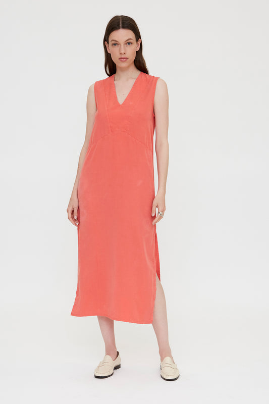 VESTIDO LARGO FLUIDO CORAL