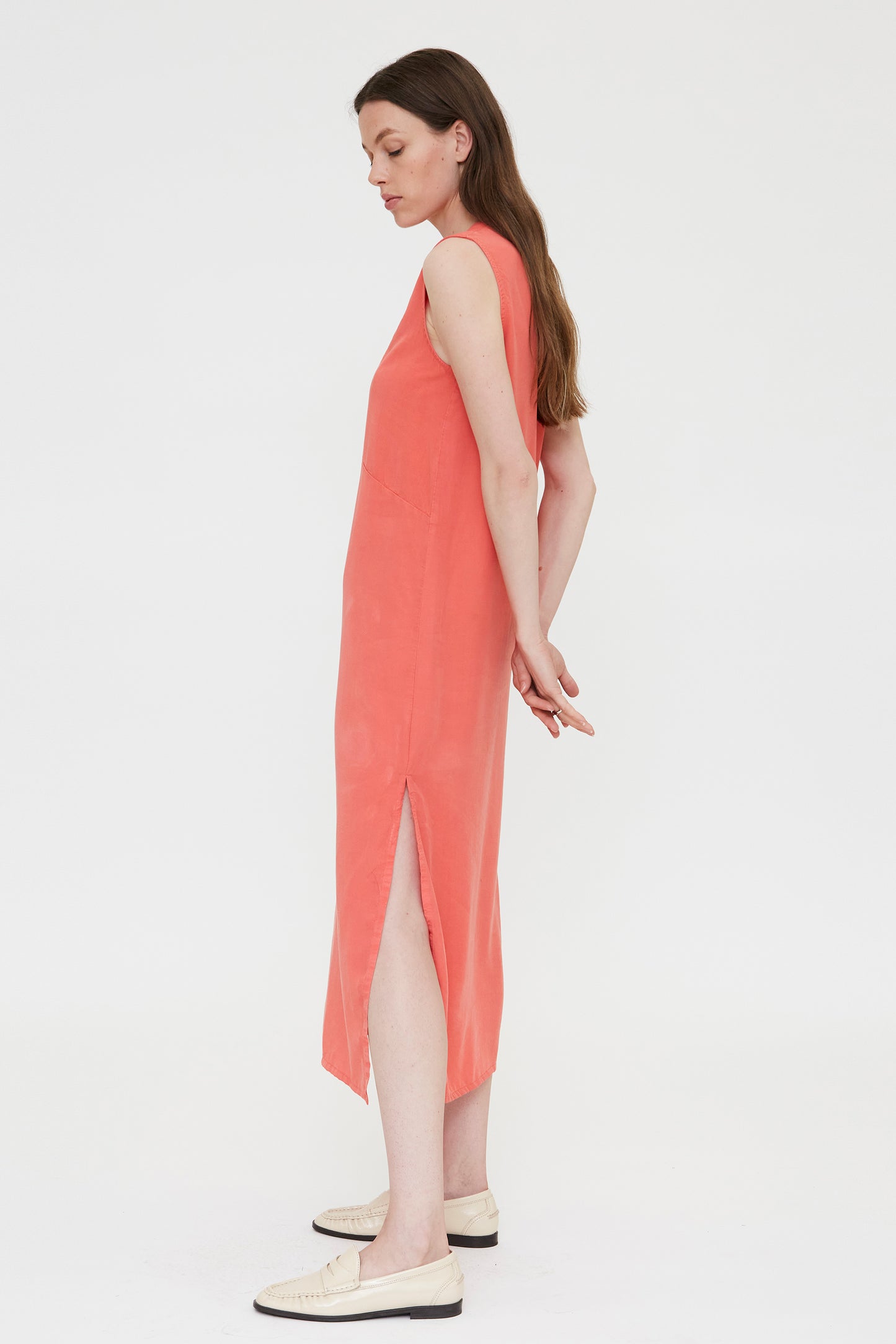 VESTIDO LARGO FLUIDO CORAL
