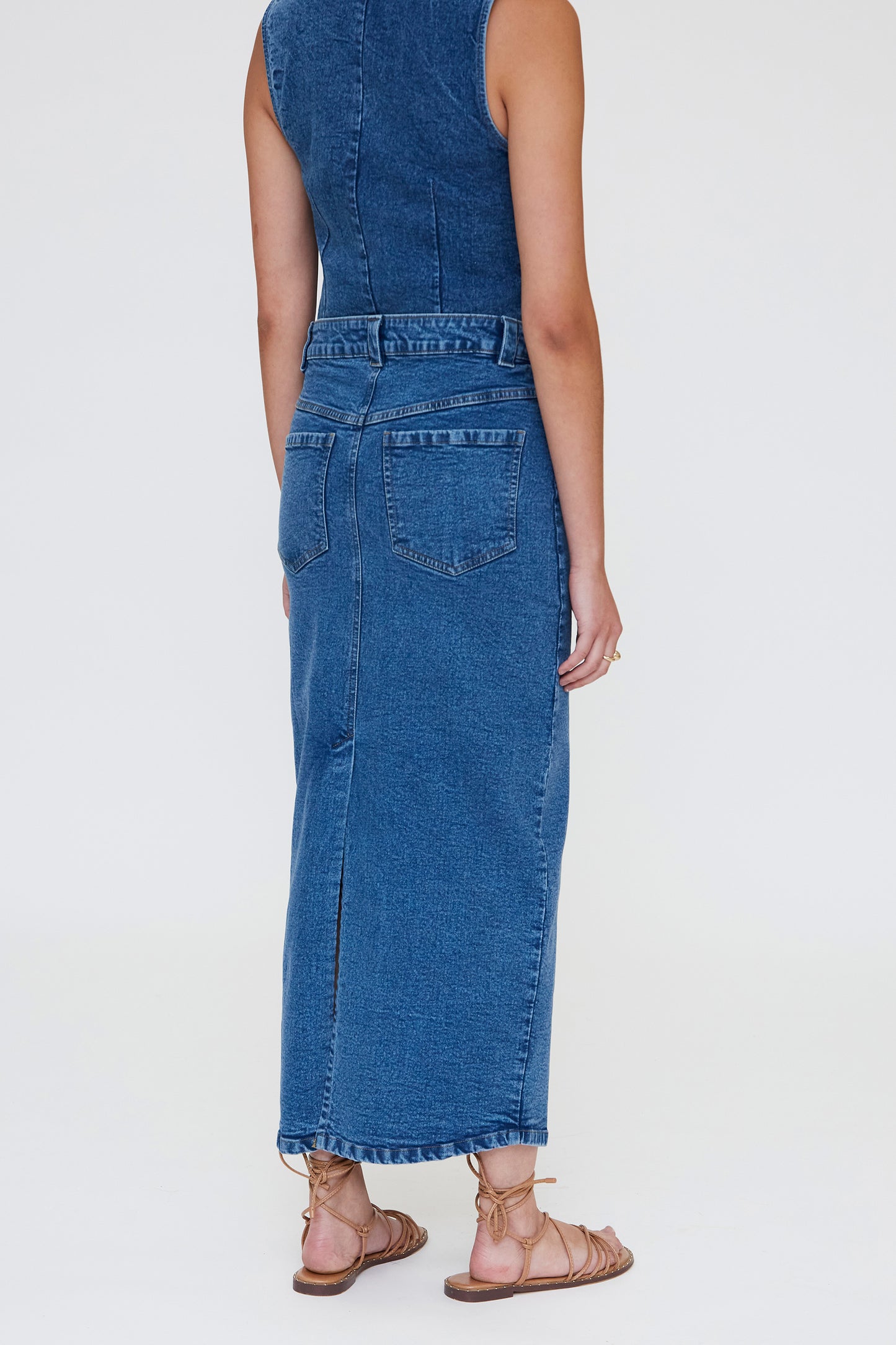 FALDA MIDI VAQUERA AZUL