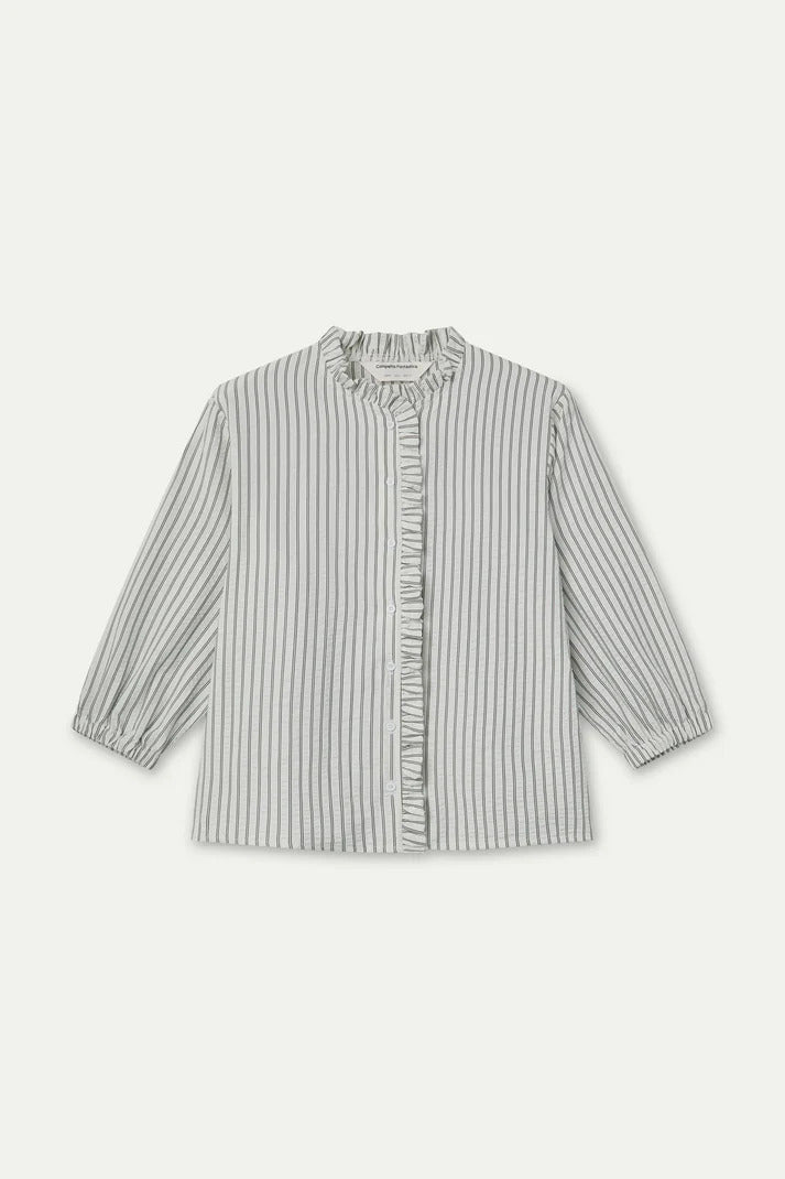 CAMISA DE RAYAS NEGRAS CON DETALLE VOLANTES