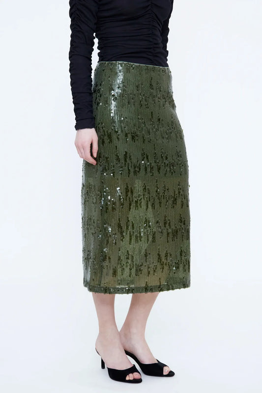 FALDA MIDI DE LENTEJUELAS VERDE