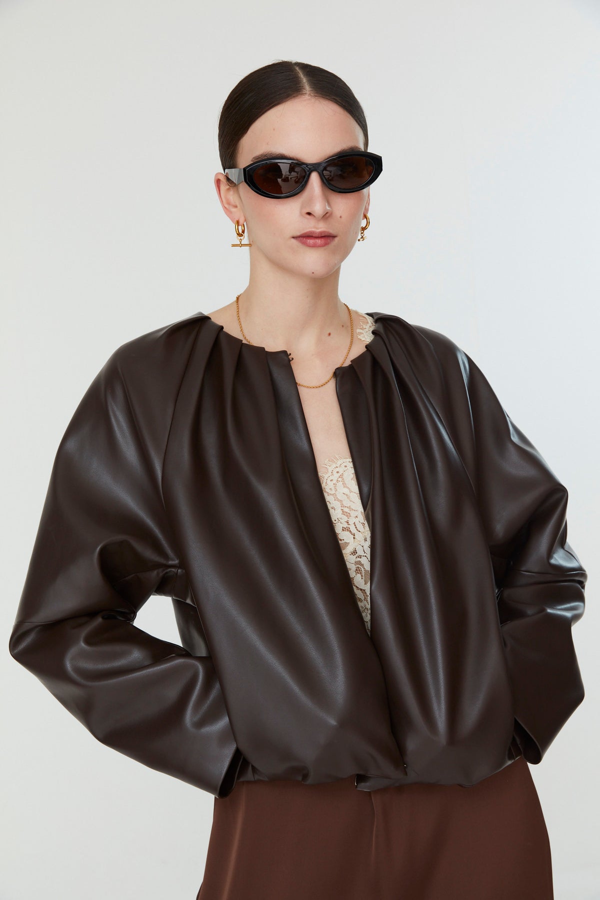 CHAQUETA POLIPIEL MARRON