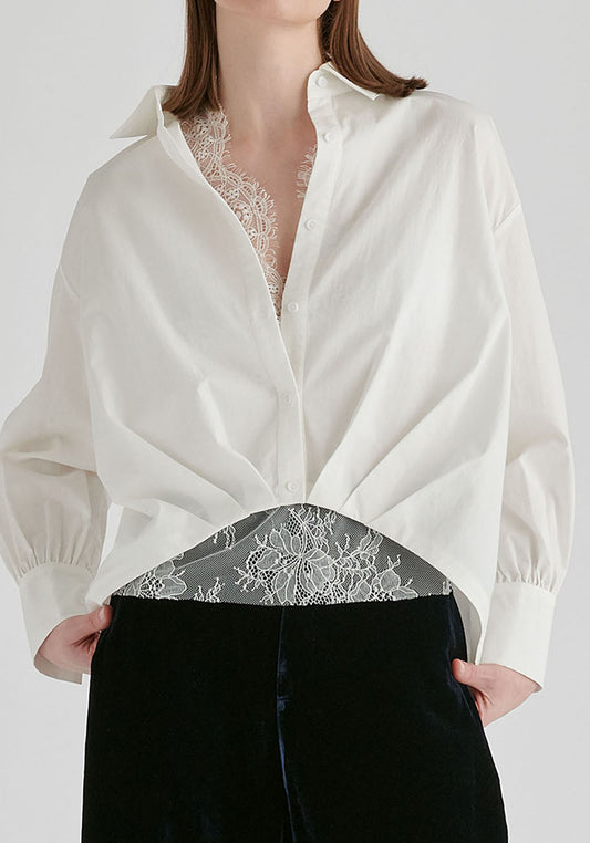 CONJUNTO DE CAMISA y TOP DE ENCAJE BLANCO