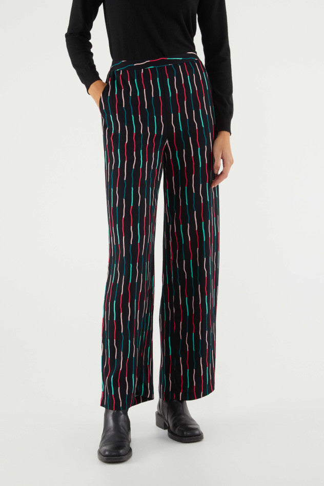 PANTALON LARGO RECTO ESTAMPADO RAYAS