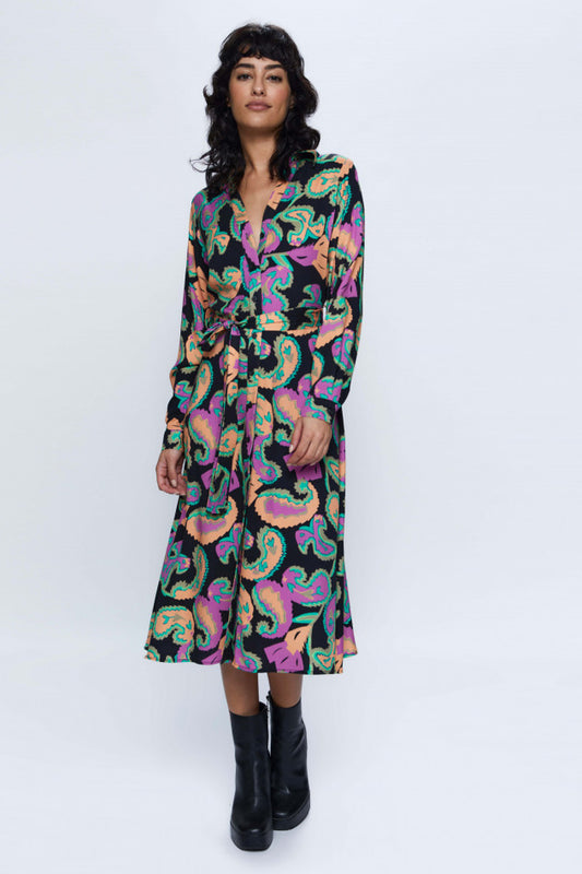 VESTIDO MIDI CAMISERO CON ESTAMPADO PAISLEY MULTICOLOR