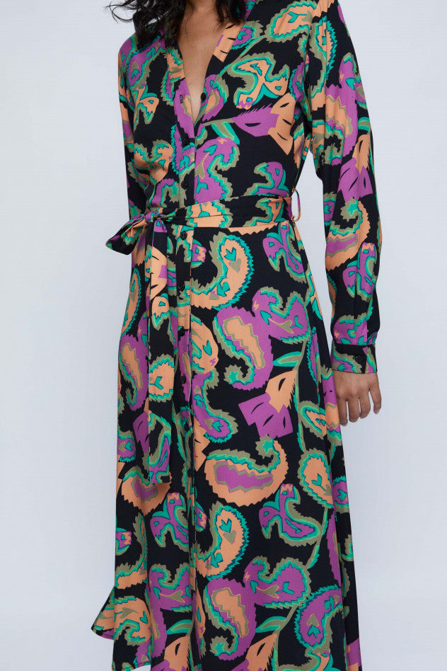 VESTIDO MIDI CAMISERO CON ESTAMPADO PAISLEY MULTICOLOR